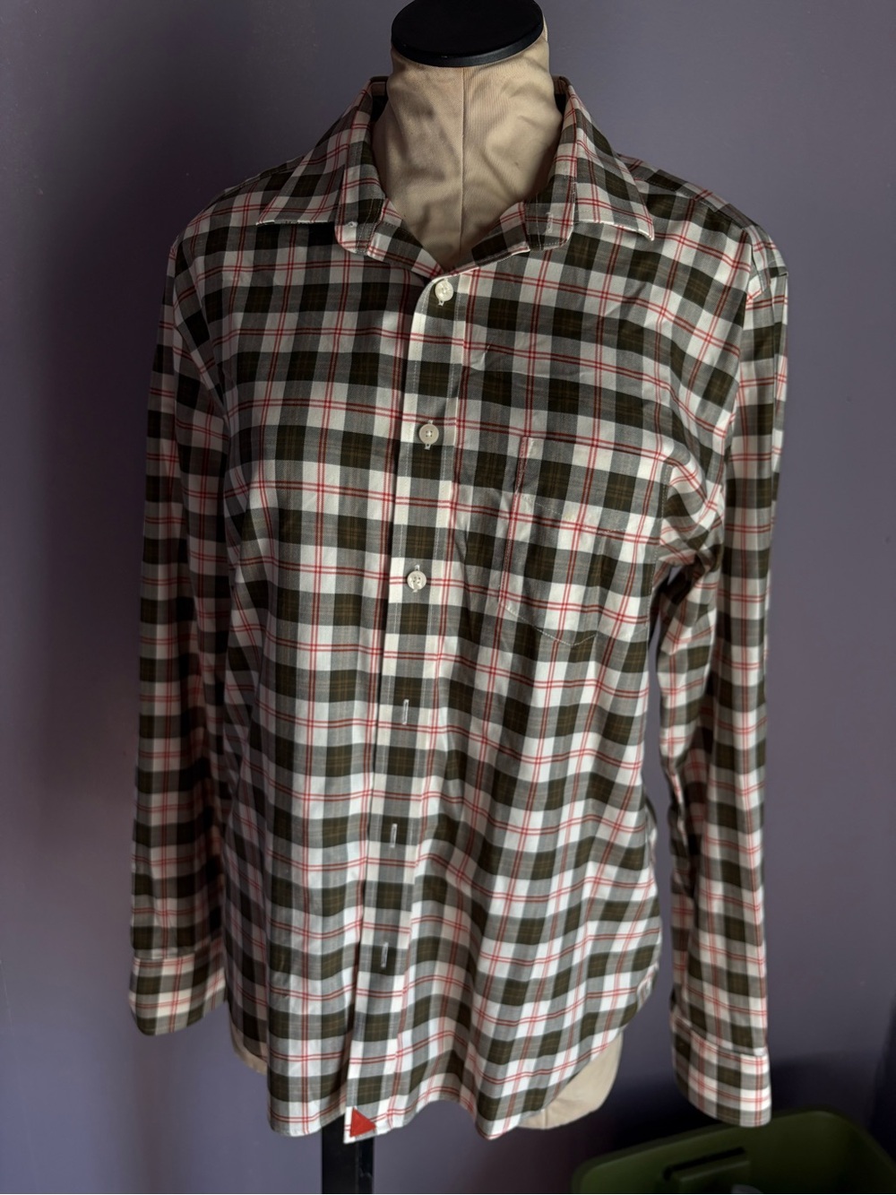 UNTUCKit Men's Olive, White & Red Plaid Button-Down Shirt